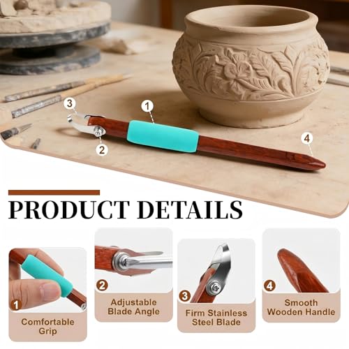 GtohHavea 4-Piece Pottery Carving Tools Set, Clay Carving Tools | Create Smooth & Precise Lines for Sgraffito, Mishima & Ceramic Trimming,Durable Cutting Heads