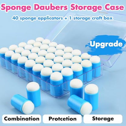 40 Pieces Sponges Daubers with Storage Case - Finger Sponge Daubers with Soft Sponge Head - Perfect for Painting, Drawing, Stenciling, Card Making and More - color: Blue