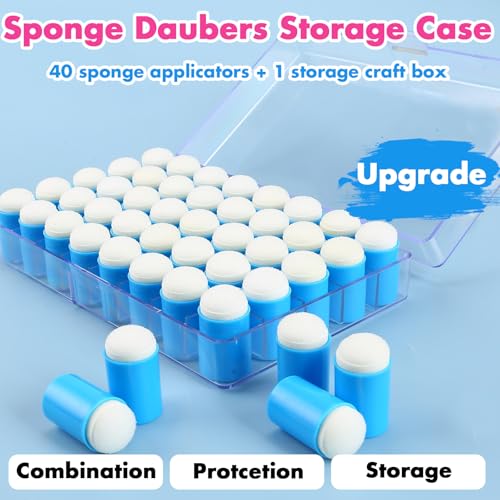 40 Pieces Sponges Daubers with Storage Case - Finger Sponge Daubers with Soft Sponge Head - Perfect for Painting, Drawing, Stenciling, Card Making and More - color: Blue