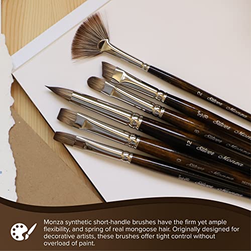 Silver Brush Limited Monza Short Round Oil and Acrylic Paintbrush, Size 0 | Short Handle, Fine Point Stiff Synthetic Mongoose Bristle, Thin and Broad Lines, Superb Paint Absorbency, Tabletop Painting - size: Size 0