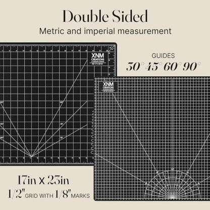 XNM Premium Self Healing Cutting Mat - 18 Inches by 24 inches - A2, 3 Layer Quality PVC Construction - Dual Sided, Imperial and Metric Grid Lines - Perfect for Cutting, Sewing, and Crafts - size: 24.4"L x 18.5"W
