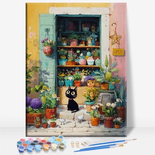 Aeontinity Floral Shop Space Framed Canvas DIY Paint by Numbers Kit Bar Cafe Cave Home Room Wall Bathroom Porch Patio Decor Gift, 16 x 12 Inch - color: FLORAL SHOP