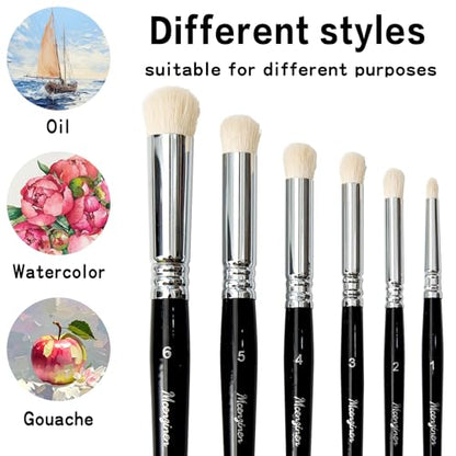 6 Pcs Detail Paint Brush Set | Copper Tube, Double-Wire Binding, Birch Wood Circular Grip for Oil, Watercolour, Acrylic & Digital Art - color: 6pcs Black Circular Brush Head Paintbrushes