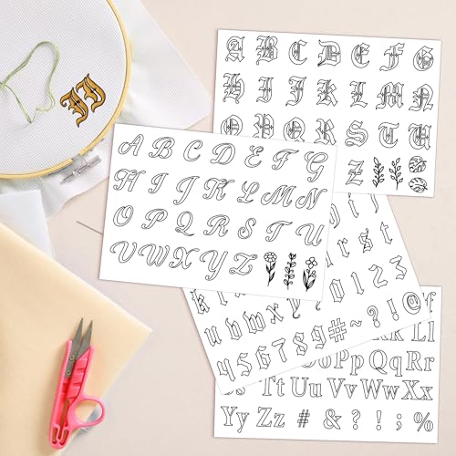 Water Soluble Stabilizer Embroidery Pattern - Letter Alphabet Stick & Stitch Embroidery Paper Wash Away, Number Hand Sewing Patterns for T-Shirt Bag Towel (4 Sheets) - style: Letter976