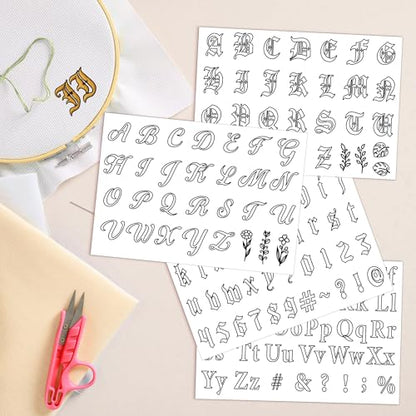 Water Soluble Stabilizer Embroidery Pattern - Letter Alphabet Stick & Stitch Embroidery Paper Wash Away, Number Hand Sewing Patterns for T-Shirt Bag Towel (4 Sheets) - style: Letter976