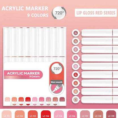 Water Based Acrylic Paint Markers, 9 Colors Paint Pen Set - color: Lip Gloss Red Series