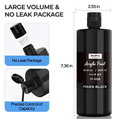 Nicpro White & Black Large Acrylic Paint (16.9 oz, 500 ml), Rich Pigments (Pack of 2) - color: White & Black, size: 16.9 Fl Oz (Pack of 4)