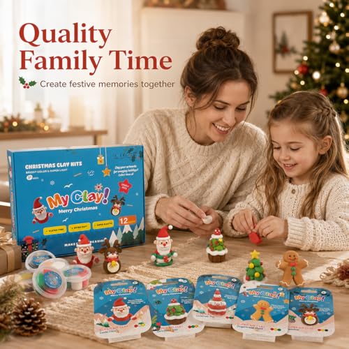 Air Dry Clay for Kids, 12 Christmas Modeling Clay DIY Model Magic Clay Kit with Tools&Tutorials, Soft&Non-Sticky, Safe&Non-Toxic, Creatible Art Crafts Toys Gifts for Kids,Christmas Crafts Xmas Gift - color: 12 Packs Christmas Clay Kit