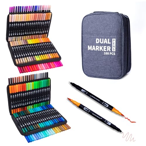 168 Colors Dual Tip Markers Pens Set - size: 1 Count (Pack of 168)