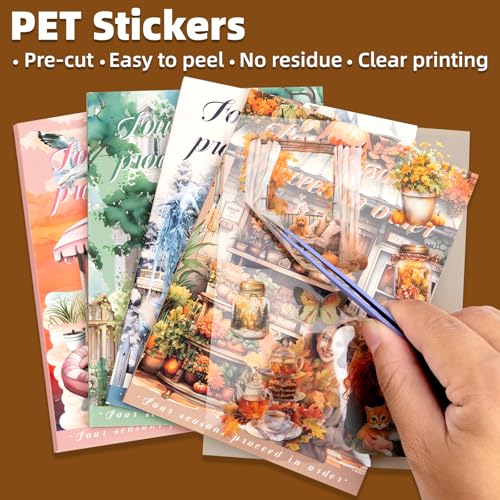 Four Seasons Style Stickers Scrapbooking Supplies for Junk Journal, Four Sticker Books, 80 Sheets PET Stickers - color: Four Seasons Style