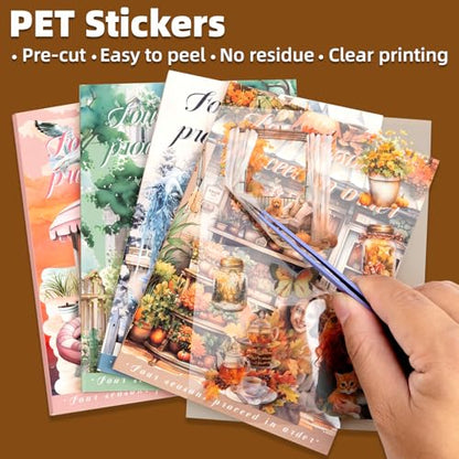 Four Seasons Style Stickers Scrapbooking Supplies for Junk Journal, Four Sticker Books, 80 Sheets PET Stickers - color: Four Seasons Style