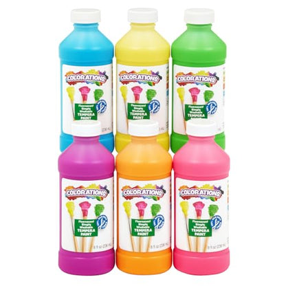Colorations Paraben-Free Fluorescent Simply Washable Tempera Paint-Set of 6 - color: Fluorescent, 6 Pack