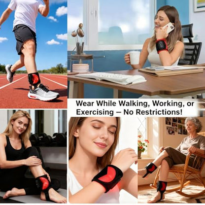 Red Light Therapy Wrap with Heating Vibration for Ankle Foot Wrist | Relieve ankle wrist, hand & foot pain,660nm Red & 850nm Infrared Light,3‑Level Heating | 3 Vibration Modes,3000mAh Battery