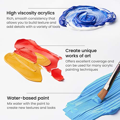 ARTEZA Acrylic Paint Set, 24 Colors, 22 ml / 0.74 oz Tubes, High-Viscosity