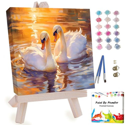 Artunion Framed Paint by Numbers Kit for Adults Beginners & Kids Ages 8-12,Swan Couple Paint by Number with Frame,Animal Paint by Numbers Kit on Canvas 10 * 10 Inch Without Easel - color: ZXT-398-F