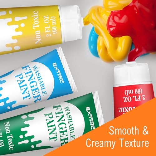 EXTRIC Finger Paint for Toddlers 1-3 Washable 12 PK, 2 OZ Tempera Paints | Includes: 12 Colors of 2 oz Finer Paints, Features: Non-Toxic, Washable, Use: At Home and School Crafts, Ages: Toddler, Kids - size: 2 Fl Oz (Pack of 12)