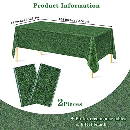 durony 2 Pack Green Grass Field Plastic Tablecloth Grass Print Table Covers 54 x 108 Inches Sports Party Table Decor for Sports Theme Parties Decorations - style: Green Grass