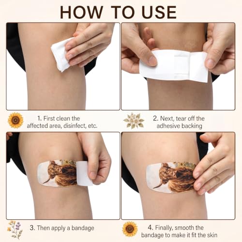 Geiserailie Large Flexible Fabric Bandages 2x4 Waterproof,Highland Cow | Cushioned Pad Protects Wounds and Cuts, Latex Free Bandages for Sensitive Skin, Stays Secure During Daily Activities - style: Highland Cow