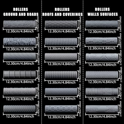 6 Pcs Texture Rollers for Modeling Clay & Miniatures - Roofs & Coverings Patterns (Shingles, Thatch, Tiles) for Dioramas, Tabletop RPG Terrain & Hobby Crafting