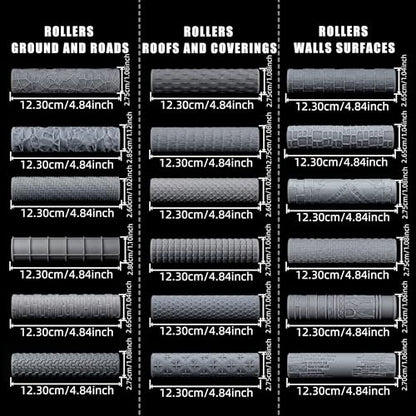 6 Pcs Texture Rollers for Modeling Clay & Miniatures - Roofs & Coverings Patterns (Shingles, Thatch, Tiles) for Dioramas, Tabletop RPG Terrain & Hobby Crafting