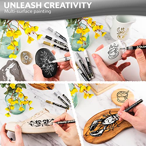 Stylo Acrylic Paint Markers, 4 Metallic Paint Pens Gold Silver Black White - color: Gold, Silver, Black, White