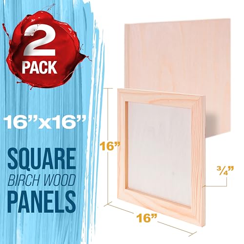 U.S. Art Supply 16" x 16" Unfinished Cradled Wood Panels for Painting, Studio 3/4" Deep (2 Pack) - Artist Depth Birch Wooden Wall Canvases - Mixed-Media Craft, Acrylic, Oil, Encaustic, Paint Pouring - size: 16" x 16", style: Square