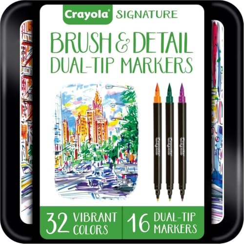 Crayola Brush & Detail Dual Tip Marker Set, 16 Markers, 32 Colors, Adult Coloring Markers, Gifts for Teens & Adults - size: 1 Count (Pack of 1), style: Brush & Detail