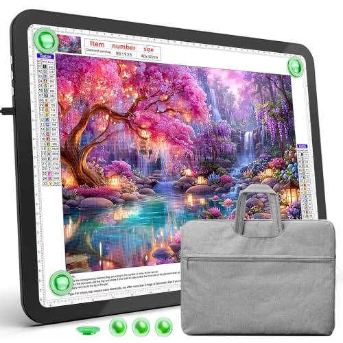 Magnetic A3 Light Board with Bag,Bright Light pad for Diamond painitng | 1000-6000Lux Adjustable light box for tracing,Side physical buttons,light table with 3 color light for Sketching,diamond art - size: A3 with Bag