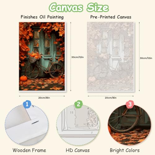 Spandrel Autumn Framed Paint by Numbers Kit for Adult Bicycle, Adult Paint by Number Kits on Canvas Fall Landscape, DIY Acrylic Oil Halloween Painting by Numbers for Home Wall Decor, 8x12in - color: H-16