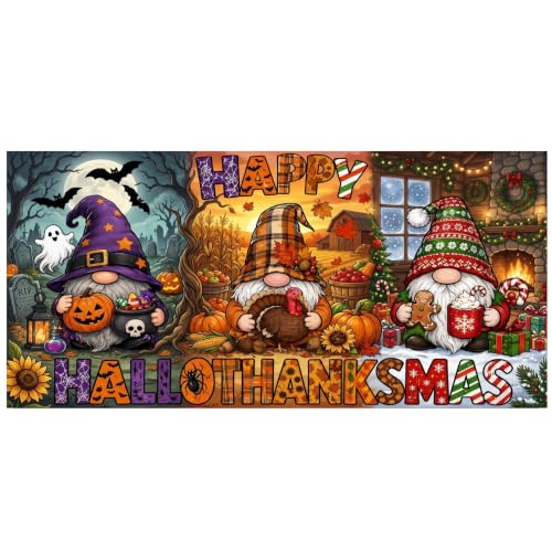 Happy Hallothanksmas Gnome Diamond Painting Kit,Diamond Art Kits for Adults | Halloween Thanksgiving Xmas, Gnome Diamond Mosaic Kits,Diy Craft kit,Large size 15.7x31.5inch,Gem Painting,Diamond Dots - color: AM886