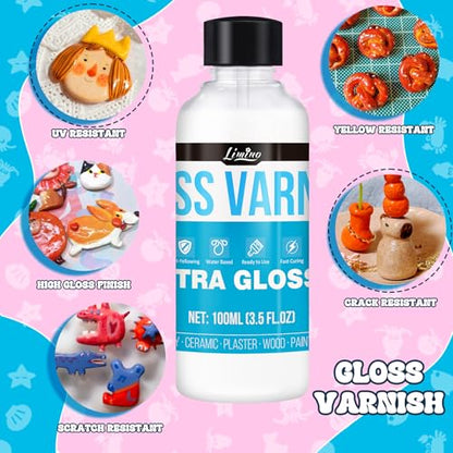 Air Dry Clay Glaze - 200ml Clay Varnish for Air Drying Clay, Gloss Varnish for Acrylic Painting, Pottery Glaze Clay Sealant to Prevent Scratches, Wear, Cracking - Non-Toxic, Enhance Color Vibrancy