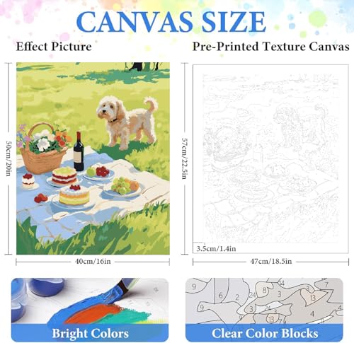 ZRIZQ Picnic Paint by Numbers Kits for Adults Beginner,Landscape,16x20 | Full set with rich paints,wooden brushes,rolled canvas.Calming activity.Beginner friendly.Just open and paint. - color: 16"X20"Rolled Canvas-Picnic Scenery