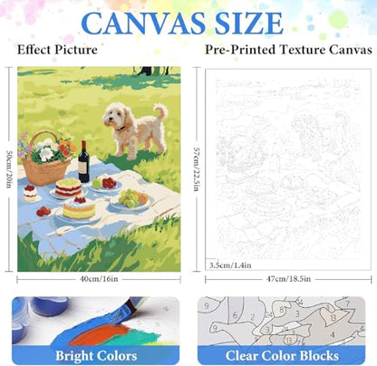 ZRIZQ Picnic Paint by Numbers Kits for Adults Beginner,Landscape,16x20 | Full set with rich paints,wooden brushes,rolled canvas.Calming activity.Beginner friendly.Just open and paint. - color: 16"X20"Rolled Canvas-Picnic Scenery