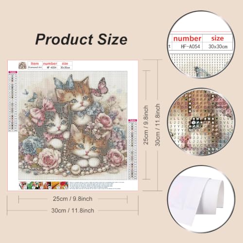 hill froeistung 5D Colorful Cat Diamond Art Painting Kits for Adults | Butterfly,Flower Diamond Art for Beginners, DIY Full Drill Animals Diamond Art Painting(12X12 inch) - color: HF-A054