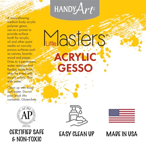 Handy Art Little Masters White Gesso, 1 Gallon (128 oz) Bulk, Acrylic Primer for Canvas, Wood & More, Made in USA, AP Non-Toxic, Allergy Friendly, Prepares Surfaces for Painting - size: 128 Fl Oz (Pack of 1)