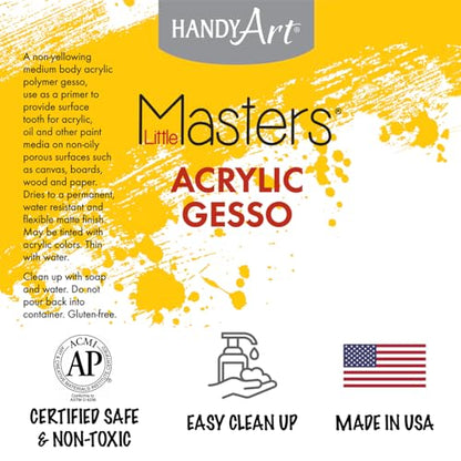 Handy Art Little Masters White Gesso, 1 Gallon (128 oz) Bulk, Acrylic Primer for Canvas, Wood & More, Made in USA, AP Non-Toxic, Allergy Friendly, Prepares Surfaces for Painting - size: 128 Fl Oz (Pack of 1)