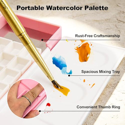 SEAMIART Empty Watercolor Palette Case with 24 Magnetic Half Pans & Lid - color: Pink, size: 4.9" x 2.9" x 1"