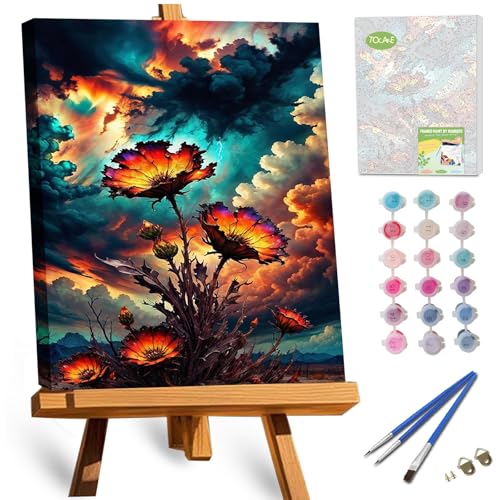 TOCARE Framed Paint by Numbers Kit for Adults, 12x16Inch Flower Paint by Numbers with Frame, Booming Flowers Paint by Number Framed Canvas (Without Easel) - color: TC-F-297