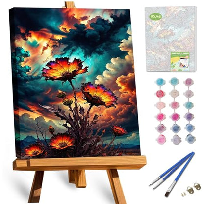 TOCARE Framed Paint by Numbers Kit for Adults, 12x16Inch Flower Paint by Numbers with Frame, Booming Flowers Paint by Number Framed Canvas (Without Easel) - color: TC-F-297