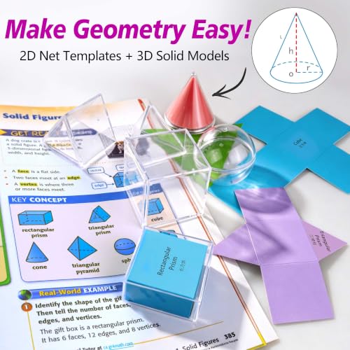 3D Transparent Geometric Solids Set with 2D Nets, Math Learning Tools
