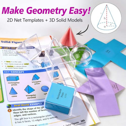 3D Transparent Geometric Solids Set with 2D Nets, Math Learning Tools