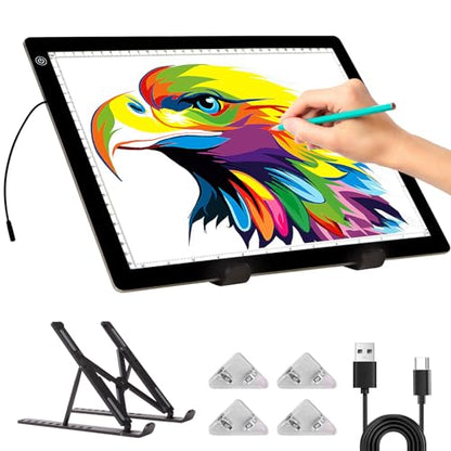 A4 Light Pad - Diamond Painting Light Board with Stand, Stepless Dimmable 3 Levels Brightness Tracing Light Box with Type-C Cable, Ultra-Thin LED Light Pad for Weeding Vinyl Drawing Diamond Painting - style: A4 with Stand