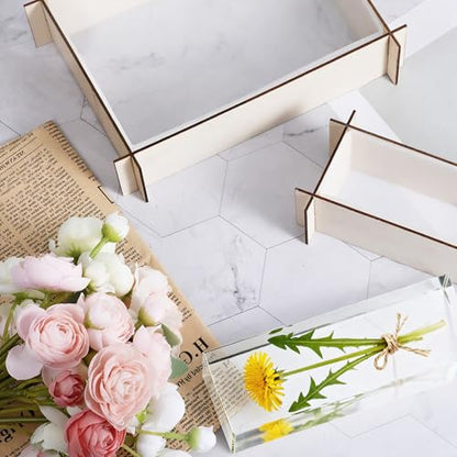 5 PCS Large Resin Molds, Rectangle Silicone Resin Molds, Deep Rectangle Epoxy Resin-Molds with Wooden Support for Flower Preservation Bookends DIY Art Home Décor