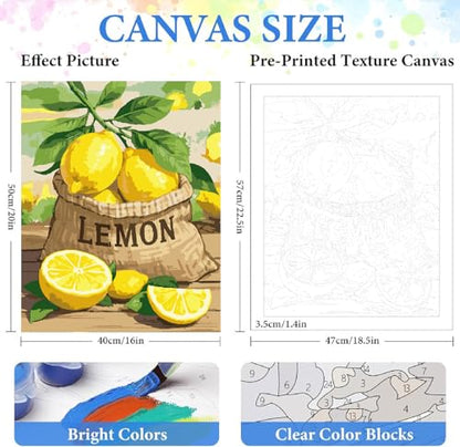 ZRIZQ Landscape Paint by Numbers Kit for Adults Beginner,Lemon,16x20 | Full set with wooden brushes,rolled canvas,rich paints.Calming activity.Beginner friendly.Just open and paint. - color: 16"X20"Rolled Canvas(Frameless)-Landscape 16