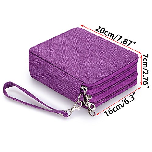 BTSKY Zippered Pencil Case-Canvas 72 Slots Handy Pencil Holders, Purple | Portable Holder for Prismacolor Watercolor Pencils, Crayola Colored Pencils, Marco Pencils for Office and Travel - color: Purple