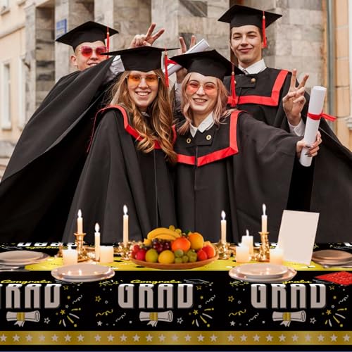 4 Pack Graduation Tablecloth 54"x108" Disposable Plastic Tablecloths Gongrats Grad Tablecover for Graduation Party Supplies (Black and Glod) - color: Graduation Black