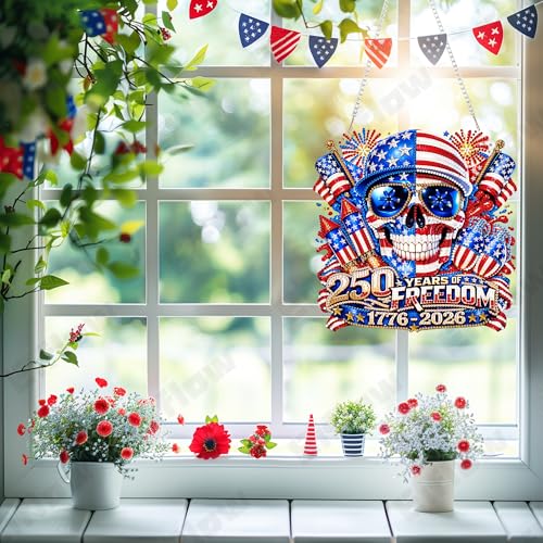 Eiflow 250th Anniversary Acrylic Diamond Art Hanging Kit for Adults, DIY Diamonds Painting Door Hanger Board Kit, Special Crystal Diamond Art Painting Pendant Ornament (4th of July) - color: 250Years