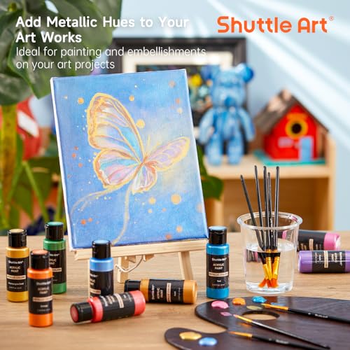 Shuttle Art 30 Colors Metallic Acrylic Paint, Artist Grade Metallic Paint in Bottles (60ml, 2oz), Rich Pigmented, High Viscosity, Non-Toxic for Artists, Beginners on Rocks Crafts Canvas Wood Fabric - color: Metallic, size: 2 Fl Oz (Pack of 30)