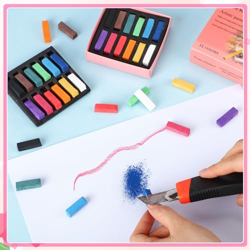 Watersay 288 Pcs Soft Chalk Pastels for Artists Color Pastels Set 12 Assorted Colors Square Chalk Sticks 1.18 Inches 24 Boxes Art Drawing Painting Supplies for Parties, Donations, 30 mm - size: 30 mm