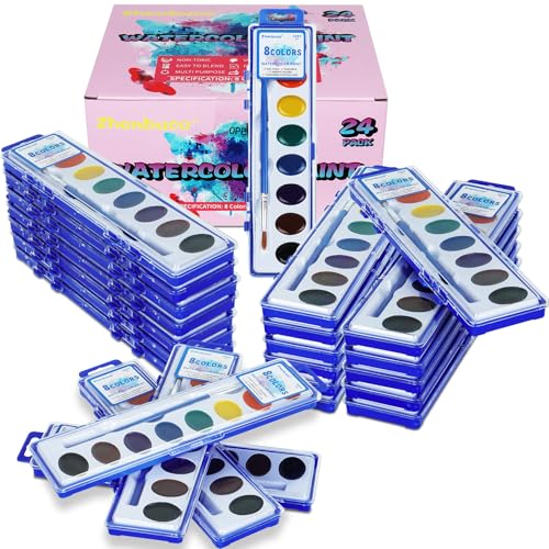 24 Pack Watercolor Paint Set - 8 Colors Quality Washable Water Color Paints Sets with Paint Brush, Kids Watercolor Paint Set for Coloring, Art, Classrooms, Party Favors and Easter Paint Supplies - color: 8 Colors | 24 Pack